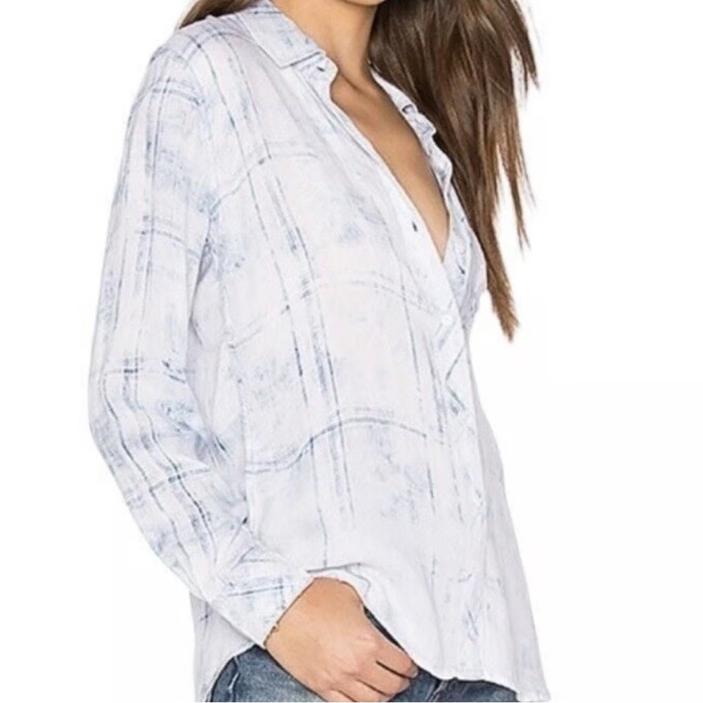 Rails Hunter Cloud Light Blue Plaid Bleach Dip Button Down Shirt Small